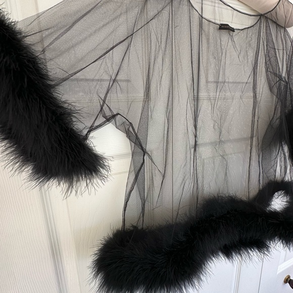 Rosamosario Black Marabou and Tulle Sheer Top Lingerie as Outerwear - Picture 4 of 9